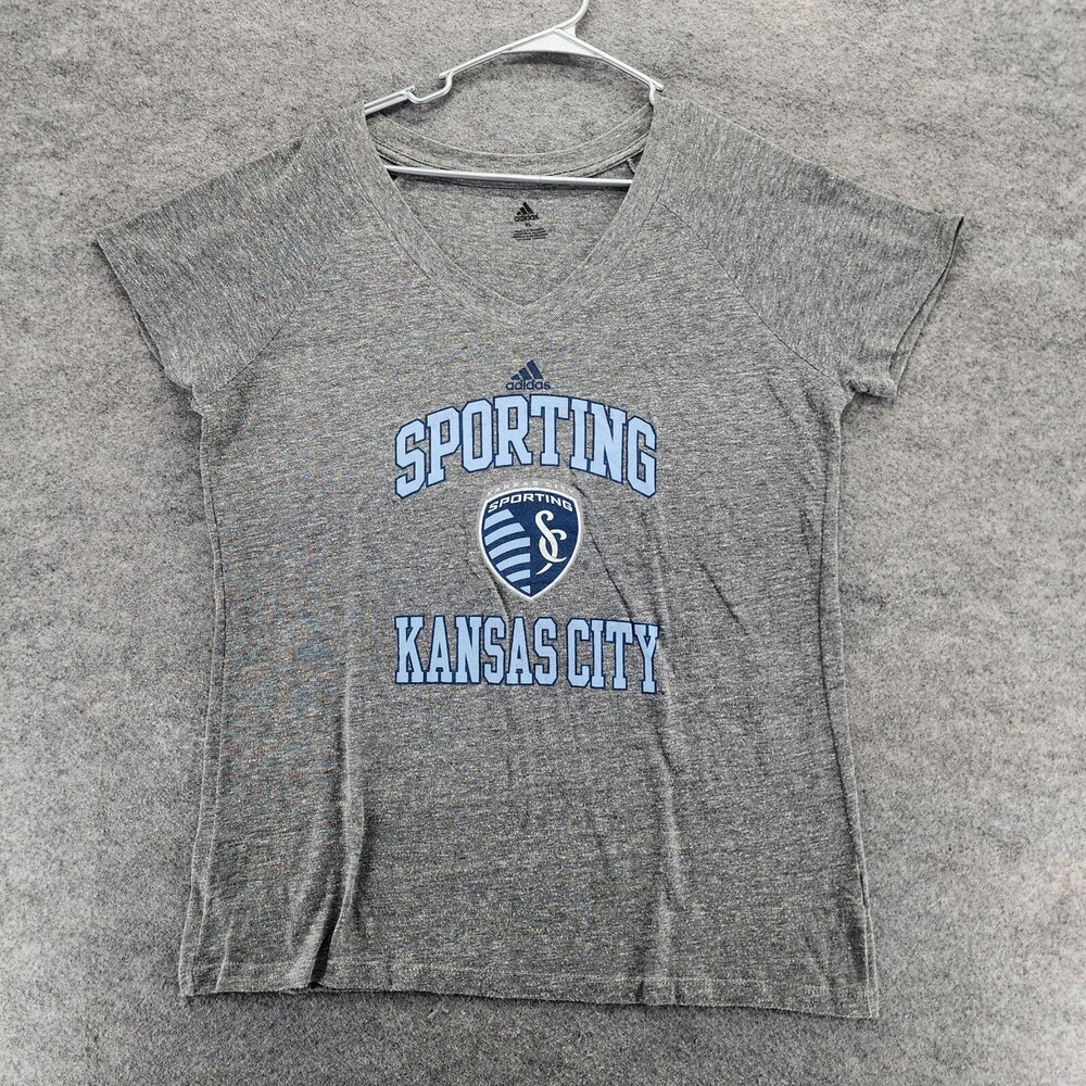 Sporting Kansas City Shirt Womens Extra Large Adidas Gray MLS Soccer V Neck